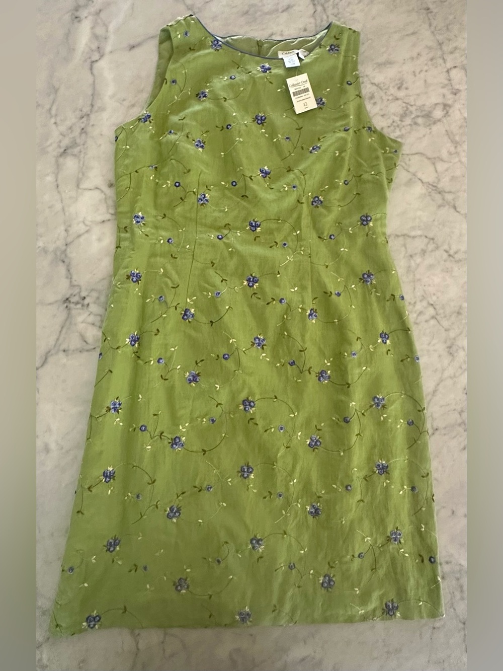 🆕 Coldwater Creek Green Sleeveless Dress Blue Embroidered Linen S 12 RETAIL$189